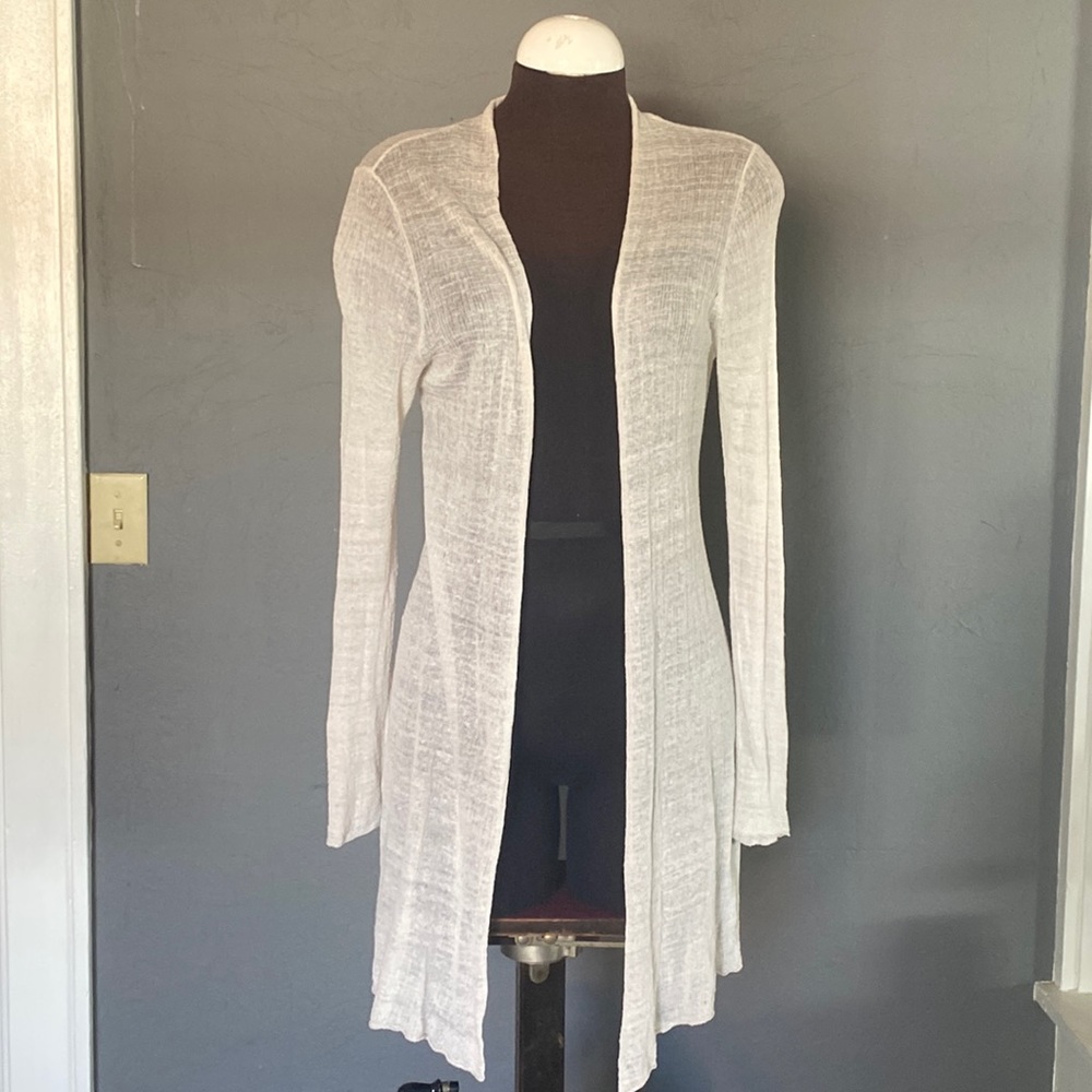 Eileen Fisher Open Front Long Line Gauzy Lightweight Semi Sheer Cardigan